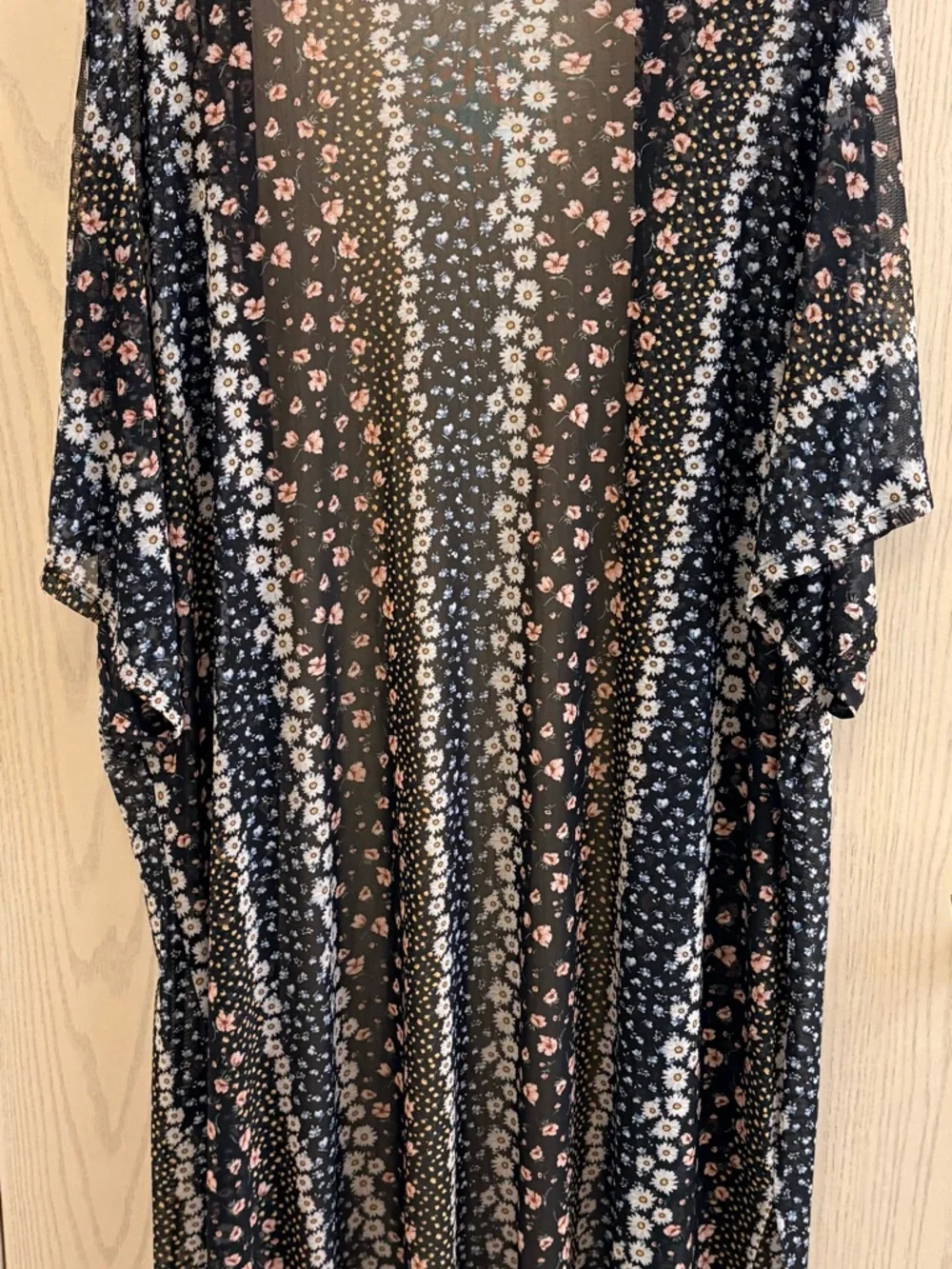 Cyrus Floral Black & Pink Sheer Duster Kimono - Picture 2 of 5